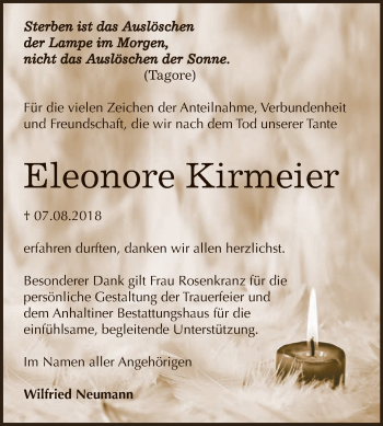 Traueranzeige von Eleonore Kirmeier von WVG - Wochenspiegel Dessau / Köthen