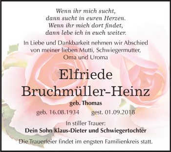 Traueranzeige von Elfriede Bruchmüller-Heinz von Mitteldeutsche Zeitung Dessau-Roßlau