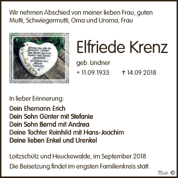 Traueranzeige von Elfriede Krenz von Super Sonntag Zeitz