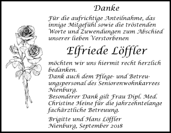 Traueranzeige von Elfriede Löffler von Mitteldeutsche Zeitung Bernburg