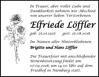 Traueranzeige von Elfriede Löffler von Mitteldeutsche Zeitung Bernburg