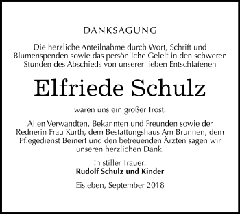 Traueranzeige von Elfriede Schulz von Mitteldeutsche Zeitung