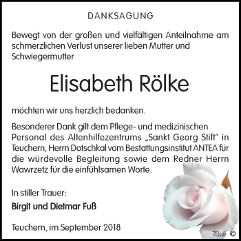 Traueranzeige von Elisabeth Rölke von Mitteldeutsche Zeitung Weißenfels