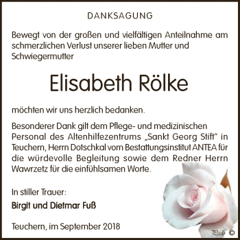 Traueranzeige von Elisabeth Rölke von WVG - Wochenspiegel NMB / WSF / ZTZ