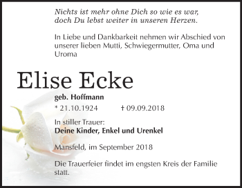 Traueranzeige von Elise Ecke von Mitteldeutsche Zeitung