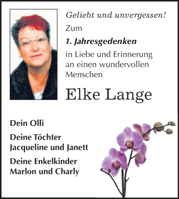Traueranzeige von Elke Lange von Mitteldeutsche Zeitung Bitterfeld
