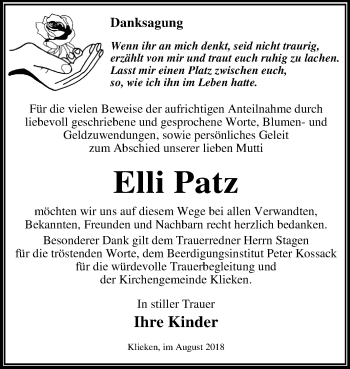 Traueranzeige von Elli Patz von Mitteldeutsche Zeitung