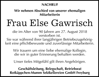 Traueranzeige von Else Gawrisch von Mitteldeutsche Zeitung
