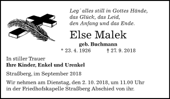 Traueranzeige von Else Malek von Mitteldeutsche Zeitung Quedlinburg