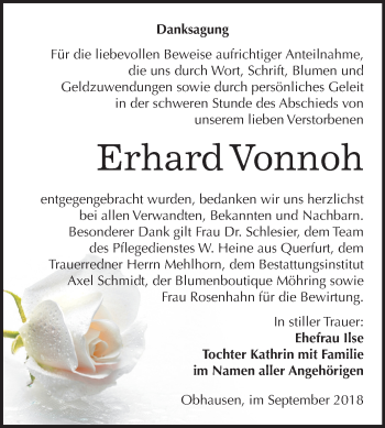 Traueranzeige von Erhard Vonnoh von Mitteldeutsche Zeitung Merseburg/Querfurt