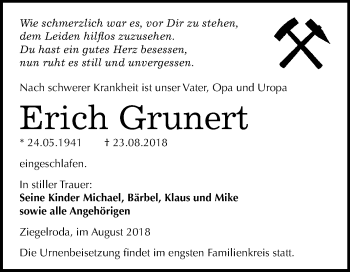 Traueranzeige von Erich Grunert von WVG - Wochenspiegel Merseburg