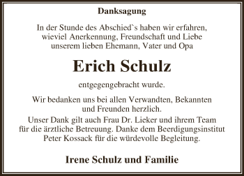 Traueranzeige von Erich Schulz von WVG - Wochenspiegel Dessau / Köthen