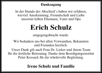 Traueranzeige von Erich Schulz von Mitteldeutsche Zeitung Dessau-Roßlau