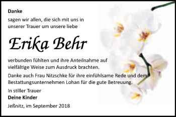 Traueranzeige von Erika Behr von WVG - Wochenspiegel Bitterfeld