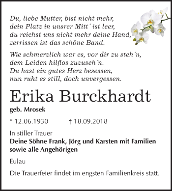 Traueranzeige von Erika Burckhardt von Mitteldeutsche Zeitung
