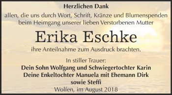 Traueranzeige von Erika Eschke von WVG - Wochenspiegel Bitterfeld