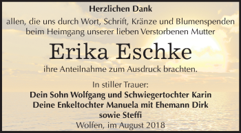 Traueranzeige von Erika Eschke von Mitteldeutsche Zeitung Bitterfeld
