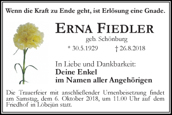 Traueranzeige von Erna Fiedler von Mitteldeutsche Zeitung Halle/Saalkreis