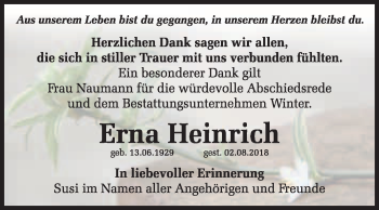 Traueranzeige von Erna Heinrich von WVG - Wochenspiegel Bitterfeld