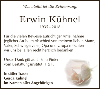 Traueranzeige von Erwin Kühnel von WVG - Wochenspiegel NMB / WSF / ZTZ