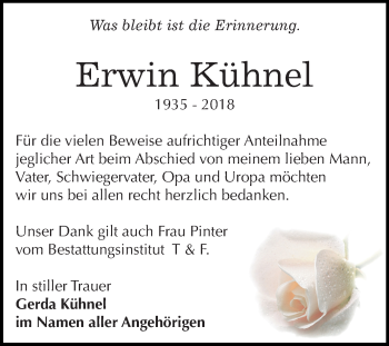 Traueranzeige von Erwin Kühnel von Mitteldeutsche Zeitung Weißenfels