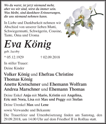 Traueranzeige von Eva König von Mitteldeutsche Zeitung Dessau-Roßlau