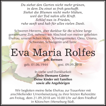 Traueranzeige von Eva Maria Rolfes von Mitteldeutsche Zeitung