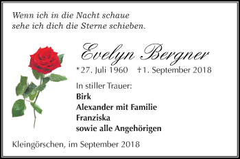 Traueranzeige von Evelyn Bergner von Super Sonntag Merseburg