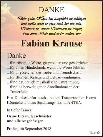 Traueranzeige von Fabian Krause von Super Sonntag Zeitz