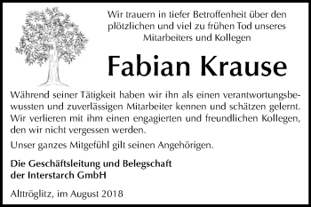 Traueranzeige von Fabian Krause von Mitteldeutsche Zeitung Zeitz