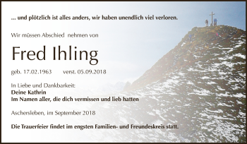 Traueranzeige von Fred Ihling von Super Sonntag Aschersleben