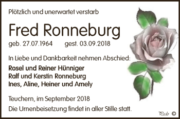 Traueranzeige von Fred Ronneburg von WVG - Wochenspiegel NMB / WSF / ZTZ