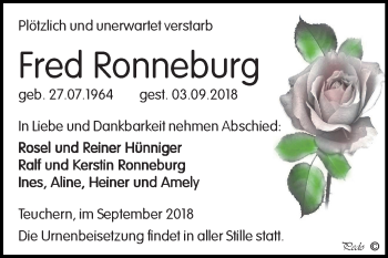 Traueranzeige von Fred Ronneburg von Mitteldeutsche Zeitung Weißenfels