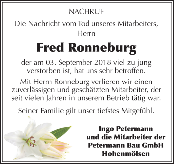 Traueranzeige von Fred Ronneburg von Mitteldeutsche Zeitung Weißenfels