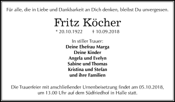 Traueranzeige von Fritz Köcher von Mitteldeutsche Zeitung Halle/Saalkreis