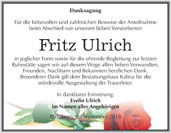 Traueranzeige von Fritz Ulrich von Mitteldeutsche Zeitung