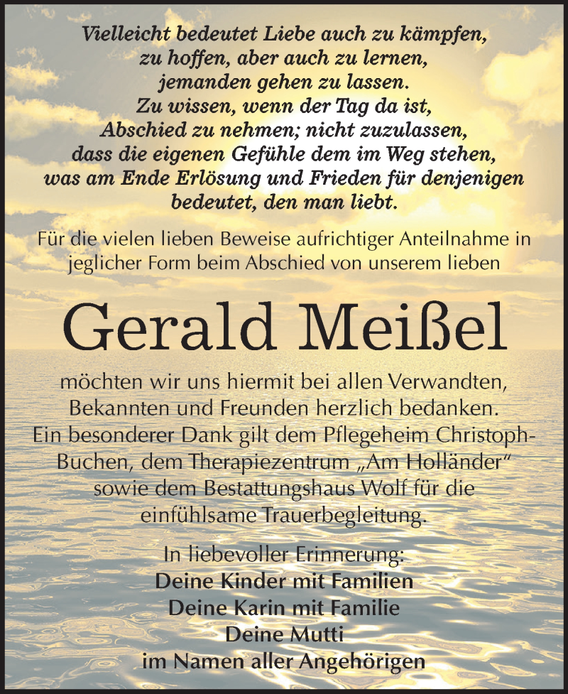  Traueranzeige für Gerald Meißel vom 08.09.2018 aus Mitteldeutsche Zeitung Weißenfels