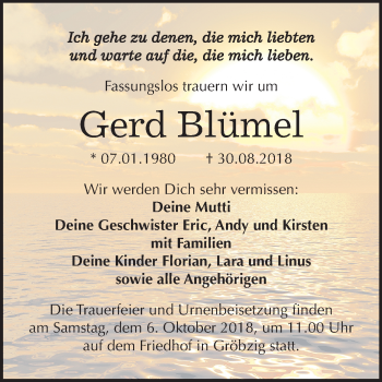 Traueranzeige von Gerd Blümel von Mitteldeutsche Zeitung