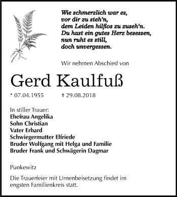 Traueranzeige von Gerd Kaulfuß von Mitteldeutsche Zeitung