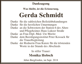 Traueranzeige von Gerda Schmidt von WVG - Wochenspiegel Dessau / Köthen