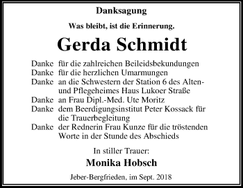 Traueranzeige von Gerda Schmidt von Mitteldeutsche Zeitung