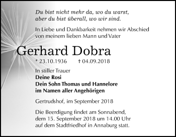 Traueranzeige von Gerhard Dobra von Mitteldeutsche Zeitung