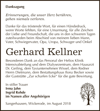 Traueranzeige von Gerhard Kellner von Super Sonntag SGH Mansf. Land