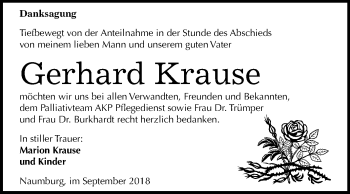 Traueranzeige von Gerhard Krause von Mitteldeutsche Zeitung