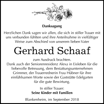 Traueranzeige von Gerhard Schaaf von Mitteldeutsche Zeitung