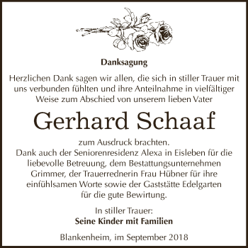 Traueranzeige von Gerhard Schaaf von Super Sonntag SGH Mansf. Land
