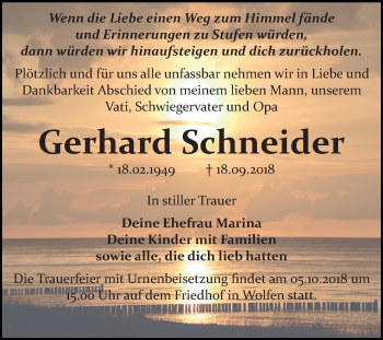 Traueranzeige von Gerhard Schneider von Mitteldeutsche Zeitung Bitterfeld