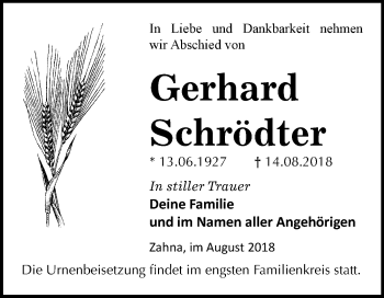 Traueranzeige von Gerhard Schrödter von Mitteldeutsche Zeitung