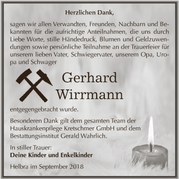 Traueranzeige von Gerhard Wirrmann von Super Sonntag SGH Mansf. Land