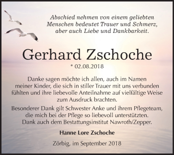 Traueranzeige von Gerhard Zschoche von Mitteldeutsche Zeitung Bitterfeld